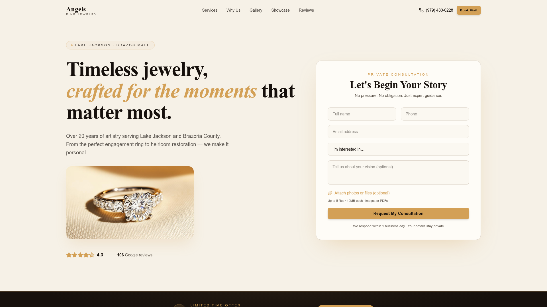 Angels Fine Jewelry website — homepage hero